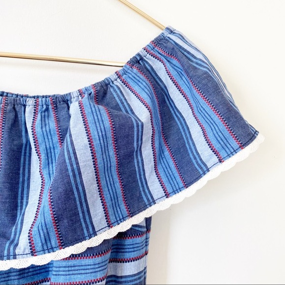 Letarte Blue Chambray Striped Off Shoulder Ruffle Sundress Coverup S - Picture 4 of 8